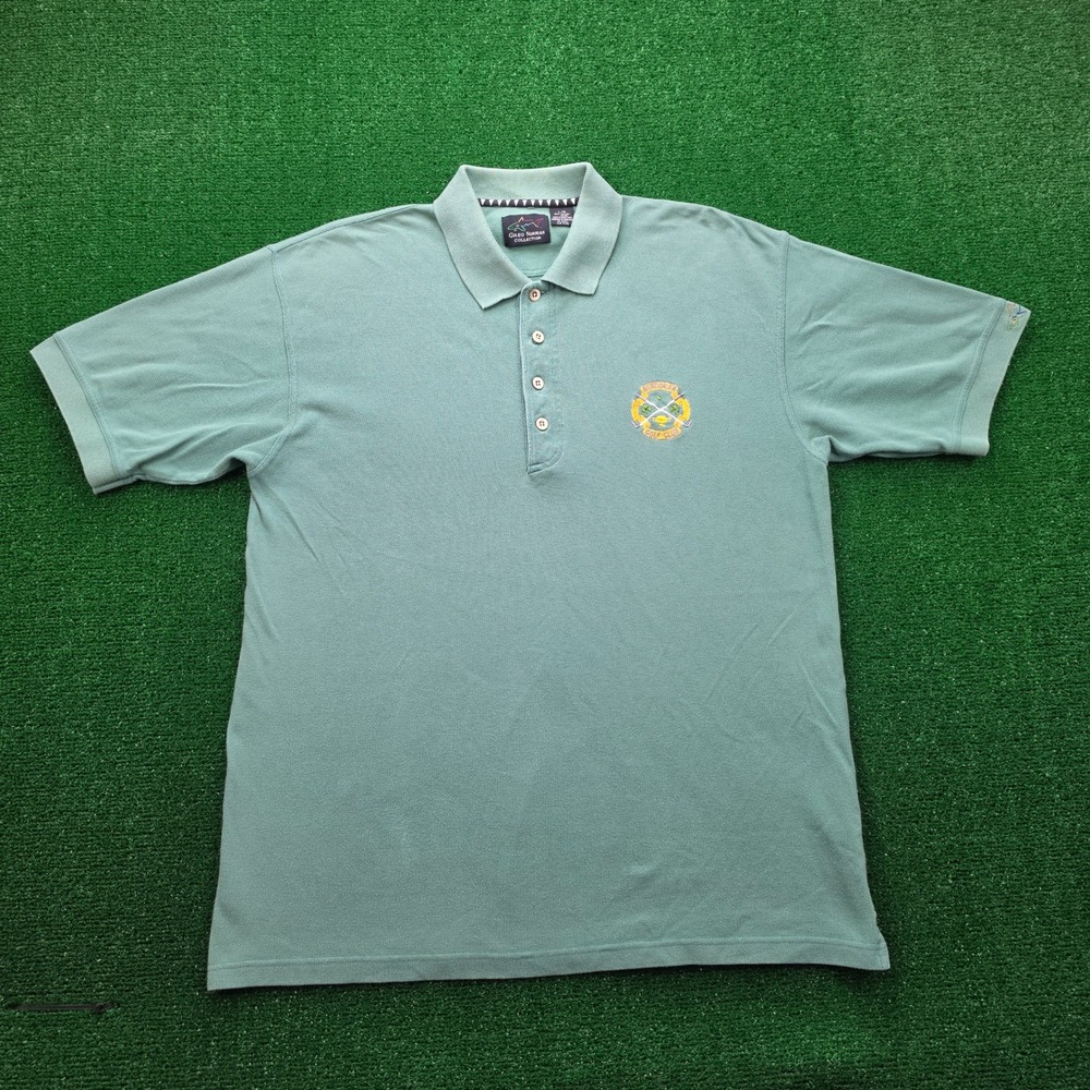 Vintage Greg Norman Pique Polo Shirt Mens Large Green Bundoran Golf Club Logo